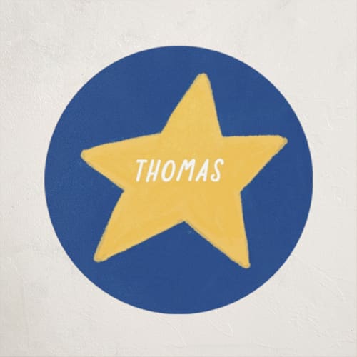 This is a blue slate custom stickers with standard by Sabrina Excene called superstar valentine printing on uncoated sticker paper in sticker
