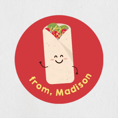 This is a hot sauce custom stickers with standard by Erica Krystek called un-burrito-ble printing on uncoated sticker paper in sticker
