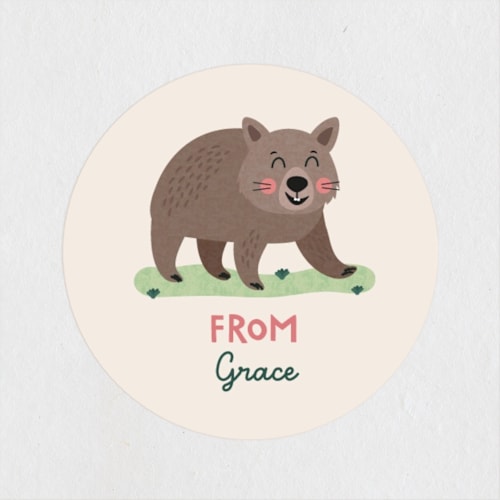 This is a cream custom stickers with standard by Erica Krystek called no wombat-er printing on uncoated sticker paper in sticker