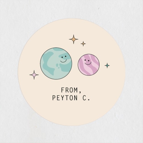 This is a latte custom stickers with standard by Olivia Goree called happy planets printing on uncoated sticker paper in sticker