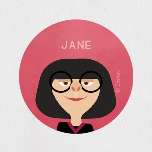 This is a raspberry custom stickers with standard by Shannon Kohn called disney and pixar's the incredibles edna mode printing on uncoated sticker paper in sticker