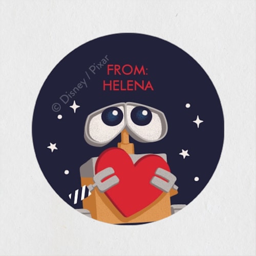 This is a navy custom stickers with standard by tinaleeart called disney and pixar's wall-e and eve printing on uncoated sticker paper in sticker