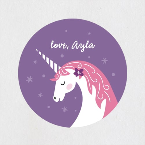 This is a lavender custom stickers with standard by Jana Volfova called magical valentine printing on uncoated sticker paper in sticker