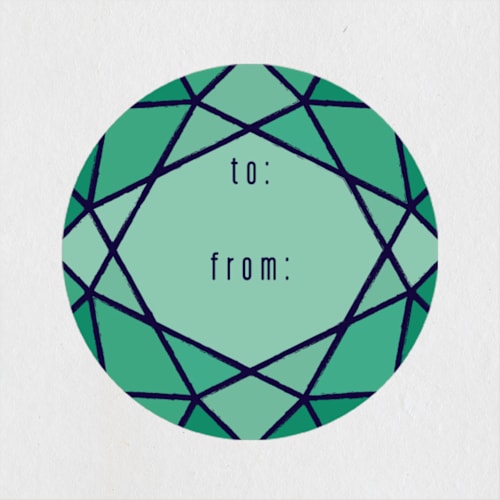 This is a emerald custom stickers with standard by Rebecca Bowen called gem printing on uncoated sticker paper in sticker