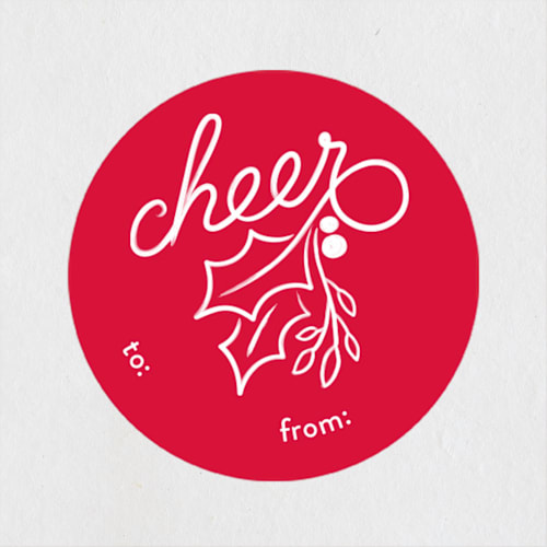 This is a holly custom stickers with standard by GeekInk Design called holiday cheer printing on uncoated sticker paper in sticker