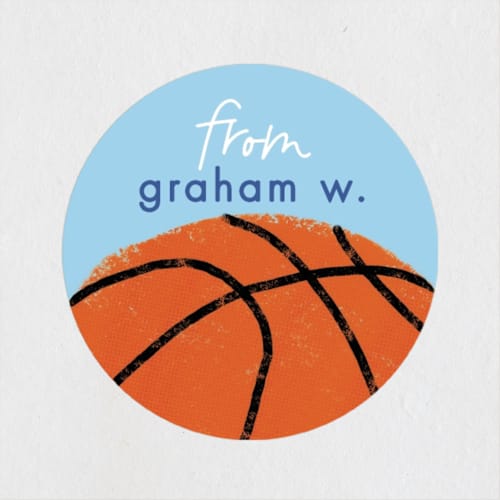This is a skyblue custom stickers with standard by Erin L. Wilson called basketball printing on uncoated sticker paper in sticker