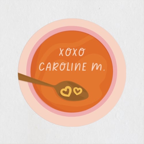 This is a peach custom stickers with standard by Tennie and Co. called souper printing on uncoated sticker paper in sticker