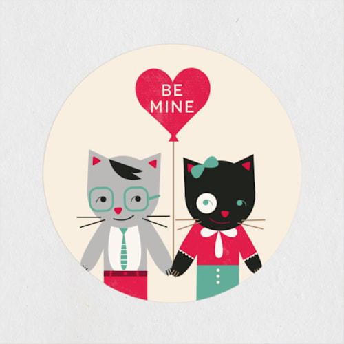 This is a teal custom stickers with standard by Kristen Smith called be my smitten kitten printing on uncoated sticker paper in sticker