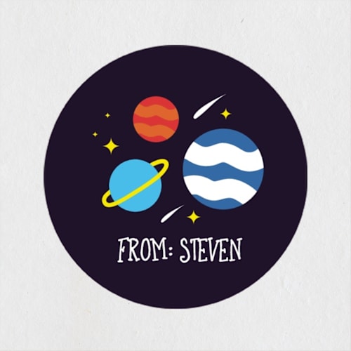 This is a midnight custom stickers with standard by Darryl Don Doctor called outta this world printing on uncoated sticker paper in sticker