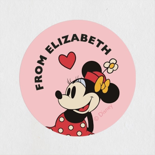 This is a blush custom stickers with standard by Heather Schertzer called disney's vintage minnie printing on uncoated sticker paper in sticker
