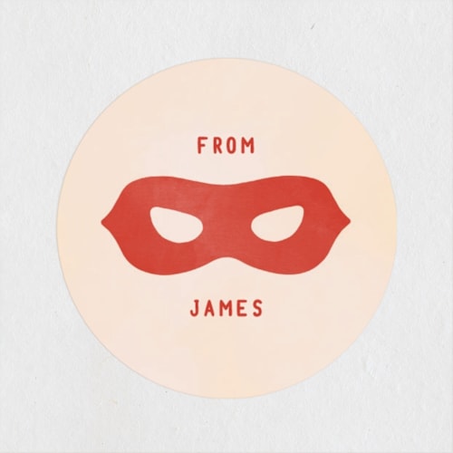 This is a peach custom stickers with standard by Michelle Taylor called super cape printing on uncoated sticker paper in sticker