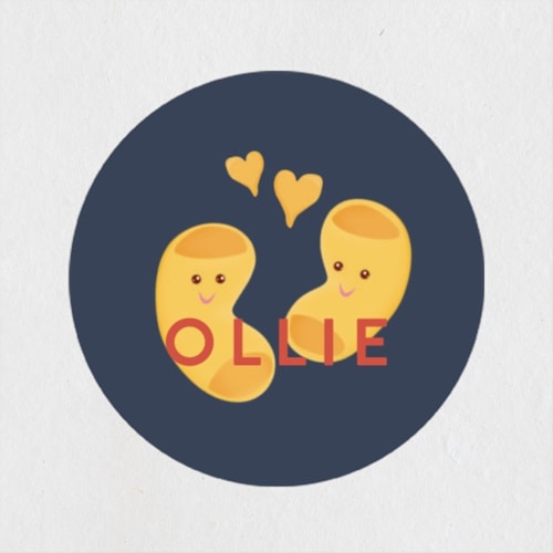 This is a navy custom stickers with standard by Charter Oaks Creative called so cheesy printing on uncoated sticker paper in sticker