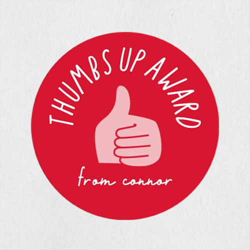 This is a cherry custom stickers with standard by Lori Wemple called thumbs up printing on uncoated sticker paper in sticker