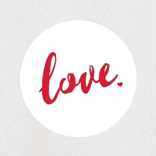 This is a candy red stickers with standard by Liza Liss called love with your heart printing on uncoated sticker paper in sticker