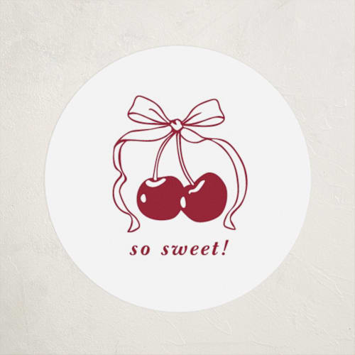 This is a bing cherry baby shower favor labels with standard by Charter Oaks Creative called classic cherries printing on uncoated sticker paper in sticker