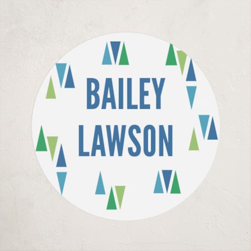 This is a cobalt name labels with standard by Jessie Steury called terrific triangle printing on waterproof sticker paper in sticker