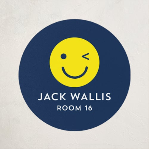 This is a navy name labels with standard by Baumbirdy called emoji party printing on waterproof sticker paper in sticker