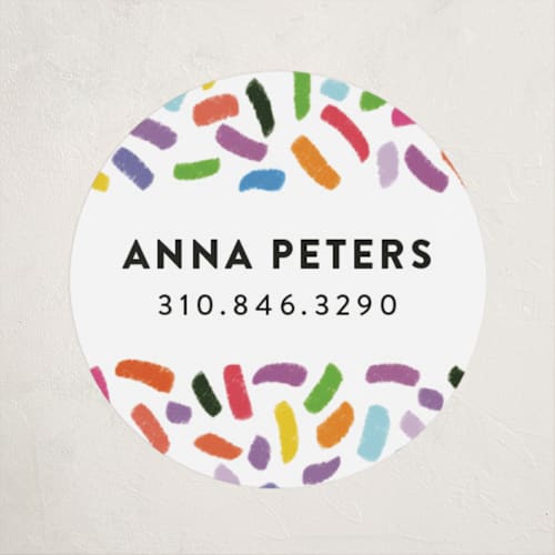 This is a gumdrops name labels with standard by Up Up Creative called confetti sprinkle printing on waterproof sticker paper in sticker