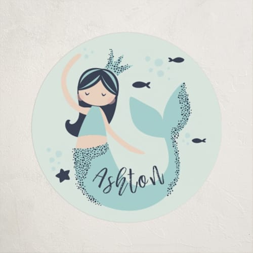 This is a deep sea name labels with standard by peetie design called glitter mermaid printing on waterproof sticker paper in sticker