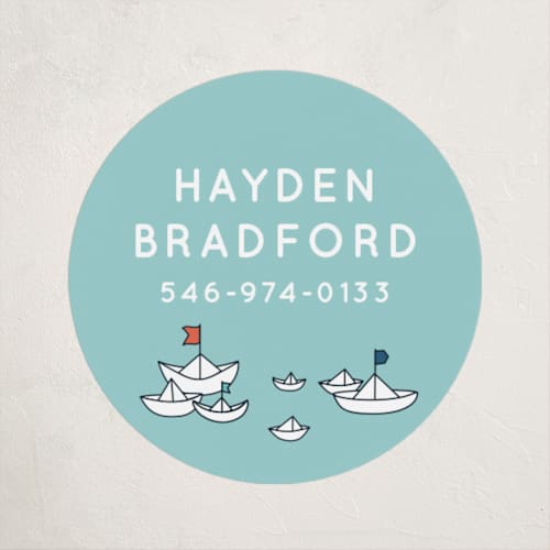 This is a sea name labels with standard by Shirley Lin Schneider called paper boats printing on waterproof sticker paper in sticker