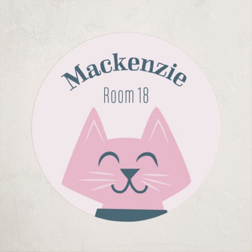 This is a blush name labels with standard by Jessie Steury called kitten kisses printing on waterproof sticker paper in sticker