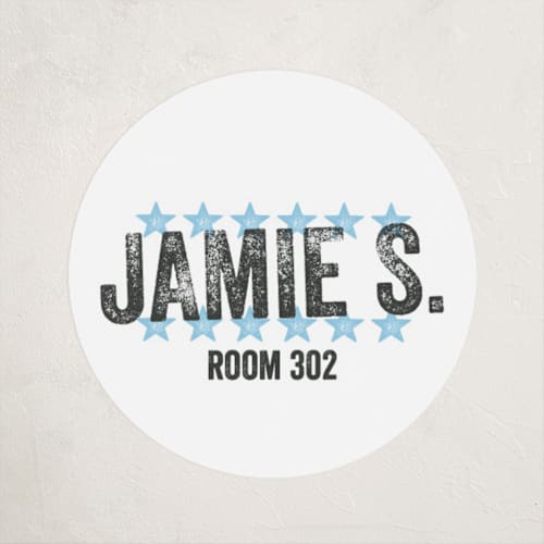 This is a pool name labels with standard by Jessie Steury called rockstar printing on waterproof sticker paper in sticker
