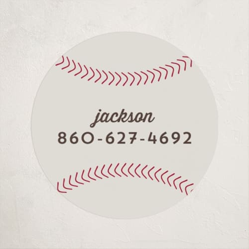 This is a dirt name labels with standard by Sarah DeWitt called home run printing on waterproof sticker paper in sticker