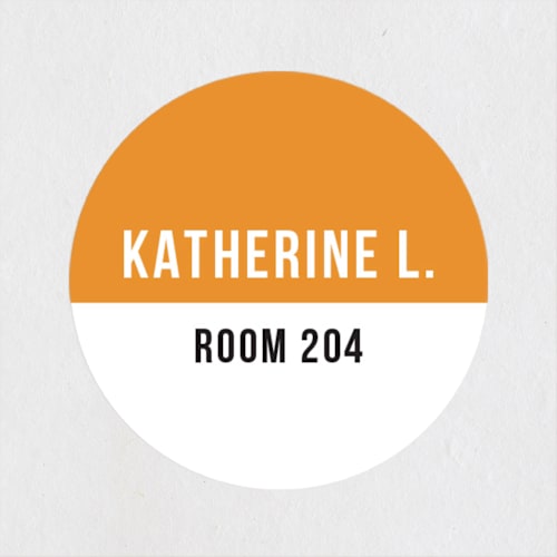 This is a persimmon name labels with standard by Minted called established printing on waterproof sticker paper in sticker