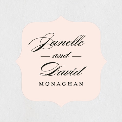 This is a blush custom stickers with standard by Stacey Meacham called elegant names printing on uncoated sticker paper in sticker