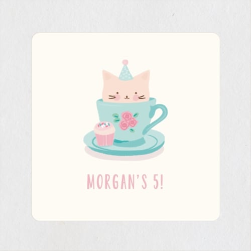 This is a robin's egg kids stickers with standard by Angela Thompson called teacup kitten printing on uncoated sticker paper in sticker