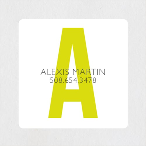 This is a lime name labels with standard by Chelsey Scott called modern monogram printing on waterproof sticker paper in sticker