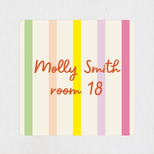This is a candy name labels with standard by Baumbirdy called bright stripes printing on waterproof sticker paper in sticker