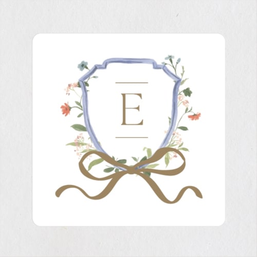 This is a icing name labels with standard by Everett Paper Goods called floral crested printing on waterproof sticker paper in sticker
