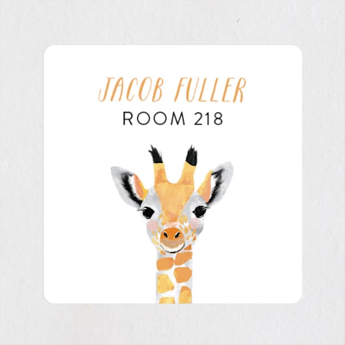 This is a marigold name labels with standard by Cass Loh called baby animal giraffe printing on waterproof sticker paper in sticker