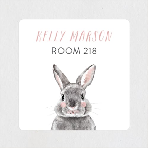 This is a blush name labels with standard by Cass Loh called baby animal rabbit printing on waterproof sticker paper in sticker