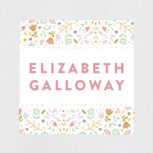 This is a cherry blossom name labels with standard by Phrosné Barwood called pretty floral frame printing on waterproof sticker paper in sticker