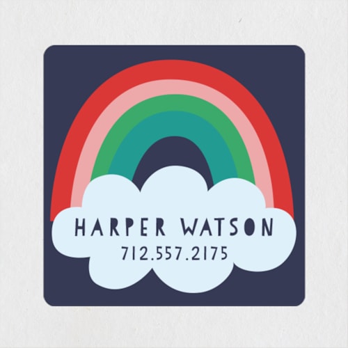 This is a indigo name labels with standard by Shirley Lin Schneider called pop of color printing on waterproof sticker paper in sticker