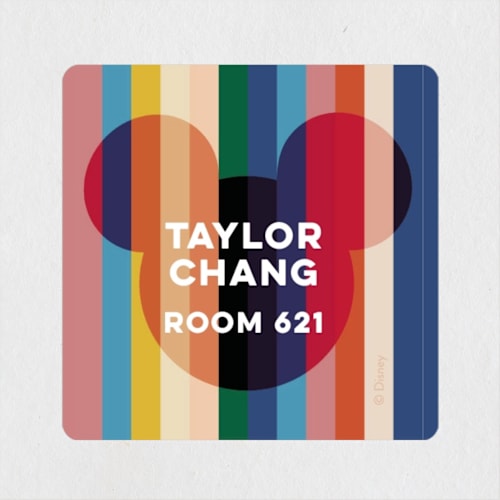 This is a rainbow name labels with standard by Baumbirdy called disney mickey bright stripes printing on waterproof sticker paper in sticker