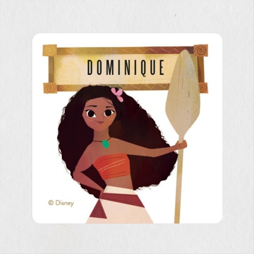 This is a sand name labels with standard by Lori Wemple called disney's moana the voyager printing on waterproof sticker paper in sticker