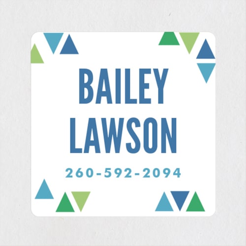 This is a cobalt name labels with standard by Jessie Steury called terrific triangle printing on waterproof sticker paper in sticker