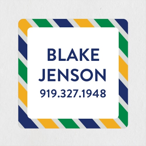 This is a seaweed name labels with standard by Jessica Ogden called preppy stripe printing on waterproof sticker paper in sticker