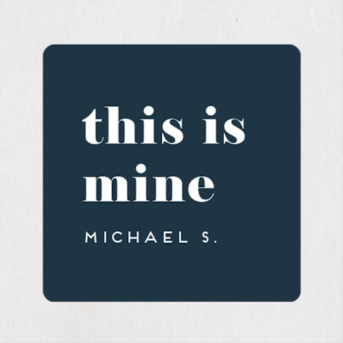 This is a navy name labels with standard by Amy Payne called we do this every year printing on waterproof sticker paper in sticker