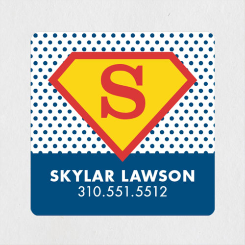 This is a royal name labels with standard by Shirley Lin Schneider called superhero printing on waterproof sticker paper in sticker