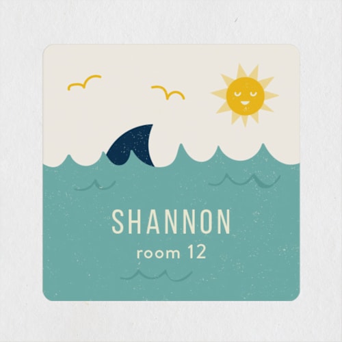 This is a denim name labels with standard by Kelsey Cashman called shark fin printing on waterproof sticker paper in sticker