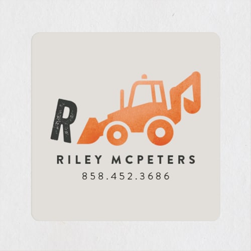 This is a safety vest name labels with standard by Erica Krystek called little loader printing on waterproof sticker paper in sticker
