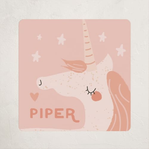 This is a peach custom stickers with standard by Angela Thompson called unicorn magic printing on uncoated sticker paper in sticker