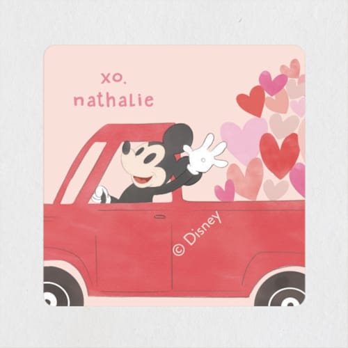 This is a peppermint custom stickers with standard by Creo Study called disney's mickey loads of love printing on uncoated sticker paper in sticker