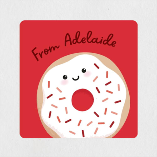 This is a cherry custom stickers with standard by Kacey Kendrick Wagner called love donut printing on uncoated sticker paper in sticker