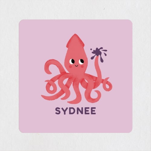 This is a lilac custom stickers with standard by Jessie Steury called sweet squid printing on uncoated sticker paper in sticker