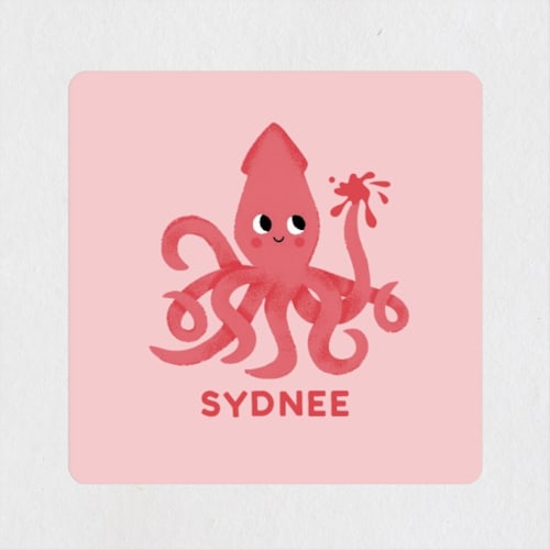 This is a powder custom stickers with standard by Jessie Steury called sweet squid printing on uncoated sticker paper in sticker